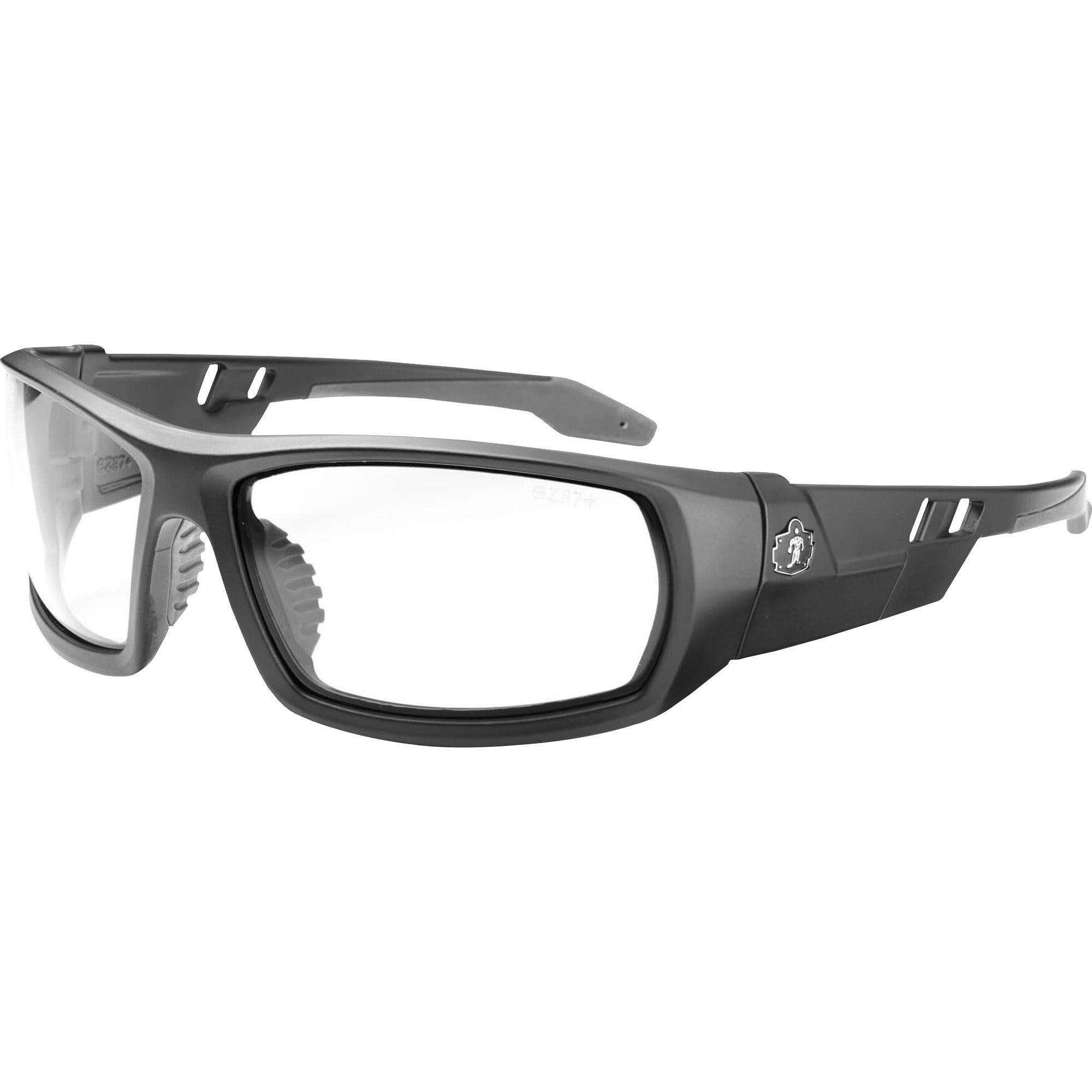 Ergodyne Skullerz Odin Clear Lens Safety Glasses, Matte Black Frame, Scratch & Impact Resistant, Anti-glare, Non-slip, 1 Each