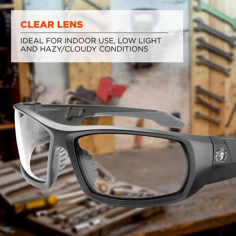 Ergodyne Skullerz Odin Clear Lens Safety Glasses, Matte Black Frame, Scratch & Impact Resistant, Anti-glare, Non-slip, 1 Each