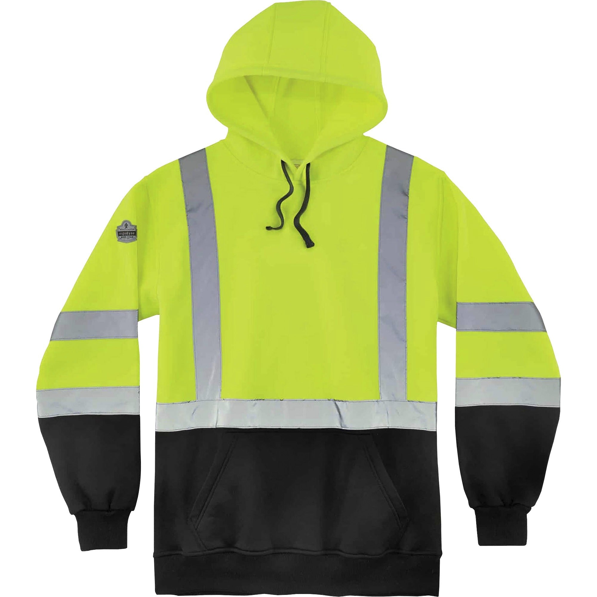 Ergodyne Pullover Hi-Vis Hooded Sweatshirt - 3XL Size Pull Over - Hood Collar - Black, Lime - Polar Fleece