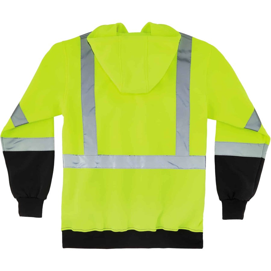 Ergodyne Pullover Hi-Vis Hooded Sweatshirt - 3XL Size Pull Over - Hood Collar - Black, Lime - Polar Fleece
