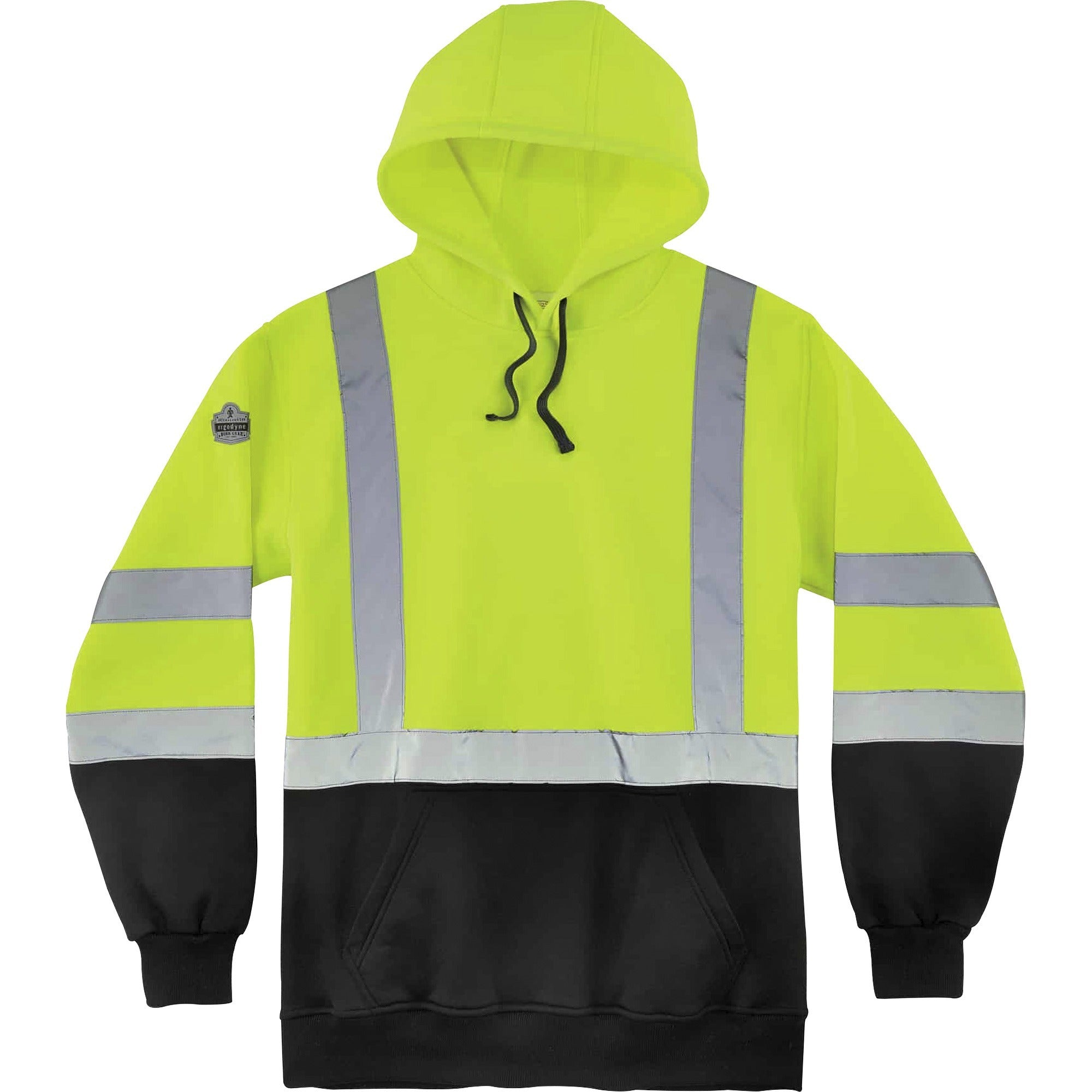 Ergodyne Pullover Hi-Vis Hooded Sweatshirt - 4XL Size Pull Over - Hood Collar - Black, Lime - Polar Fleece