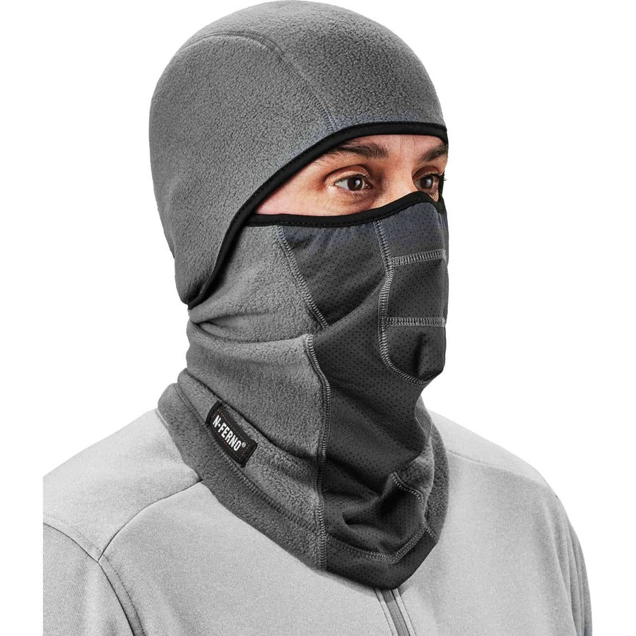 Ergodyne N-Ferno 6823 Balaclava Face Mask - Wind-Proof, Hinged Design - Fabric, Fleece - Gray