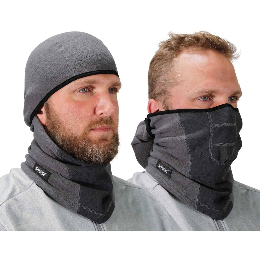 Ergodyne N-Ferno 6823 Balaclava Face Mask - Wind-Proof, Hinged Design - Fabric, Fleece - Gray