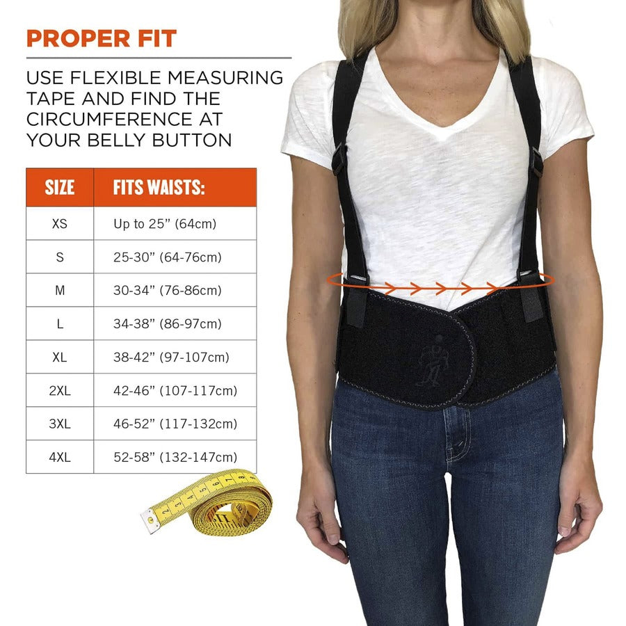 Ergodyne ProFlex 1600 Standard Back Support Brace - 25" to 30" Waist Size - Black - Polypropylene, Elastic, Rubber - 1 Each