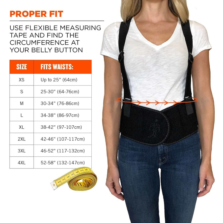 Ergodyne ProFlex 1600 Standard Back Support Brace - 30" to 34" Waist Size - Black - Elastic, Polypropylene, Rubber - 1 Each