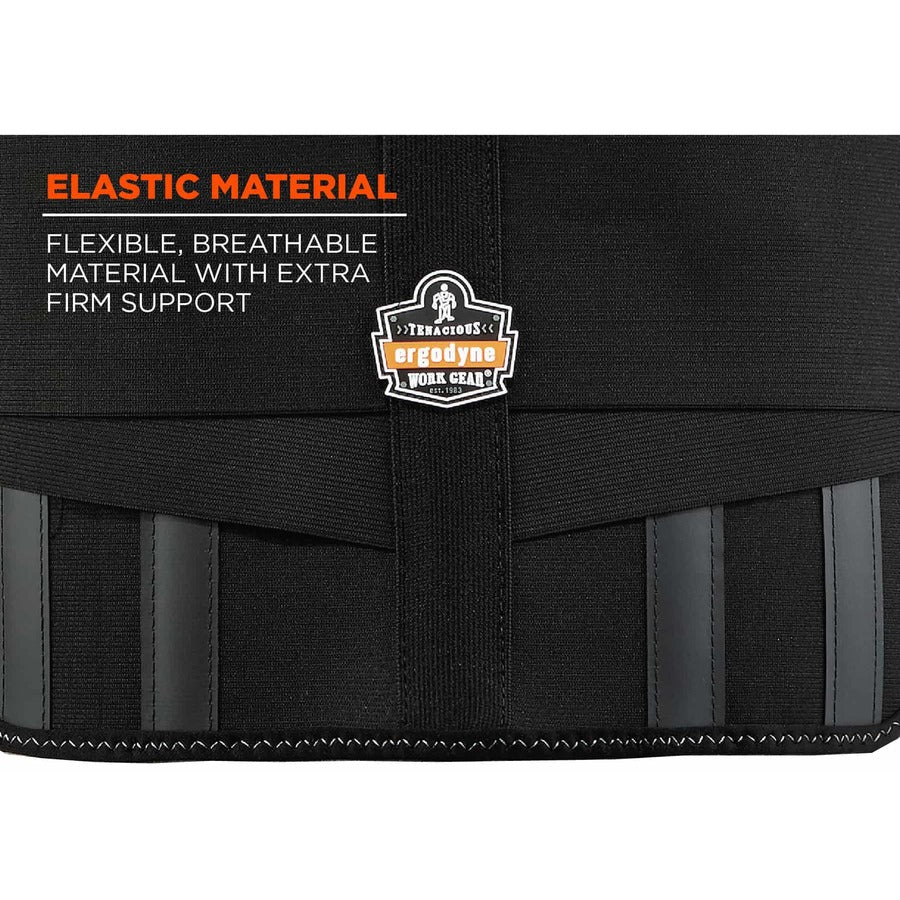Ergodyne ProFlex 1600 Standard Back Support Brace - 30" to 34" Waist Size - Black - Elastic, Polypropylene, Rubber - 1 Each