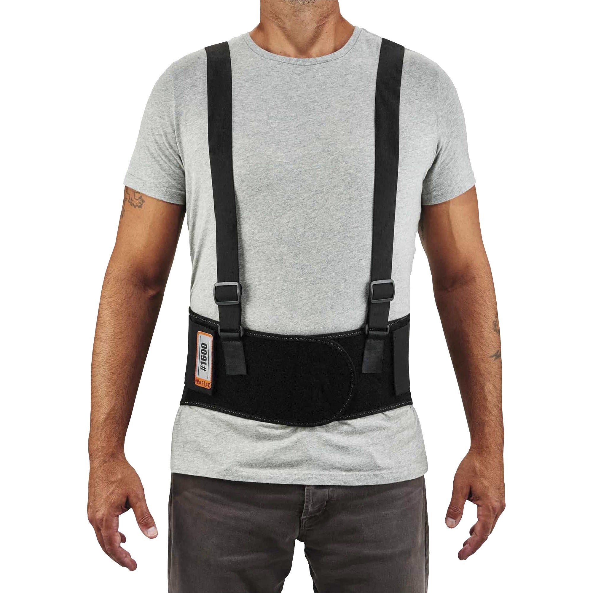 Ergodyne ProFlex 1600 Standard Back Support Brace - 34" to 38" Waist Size - Black - Elastic, Polypropylene, Rubber - 1 Each