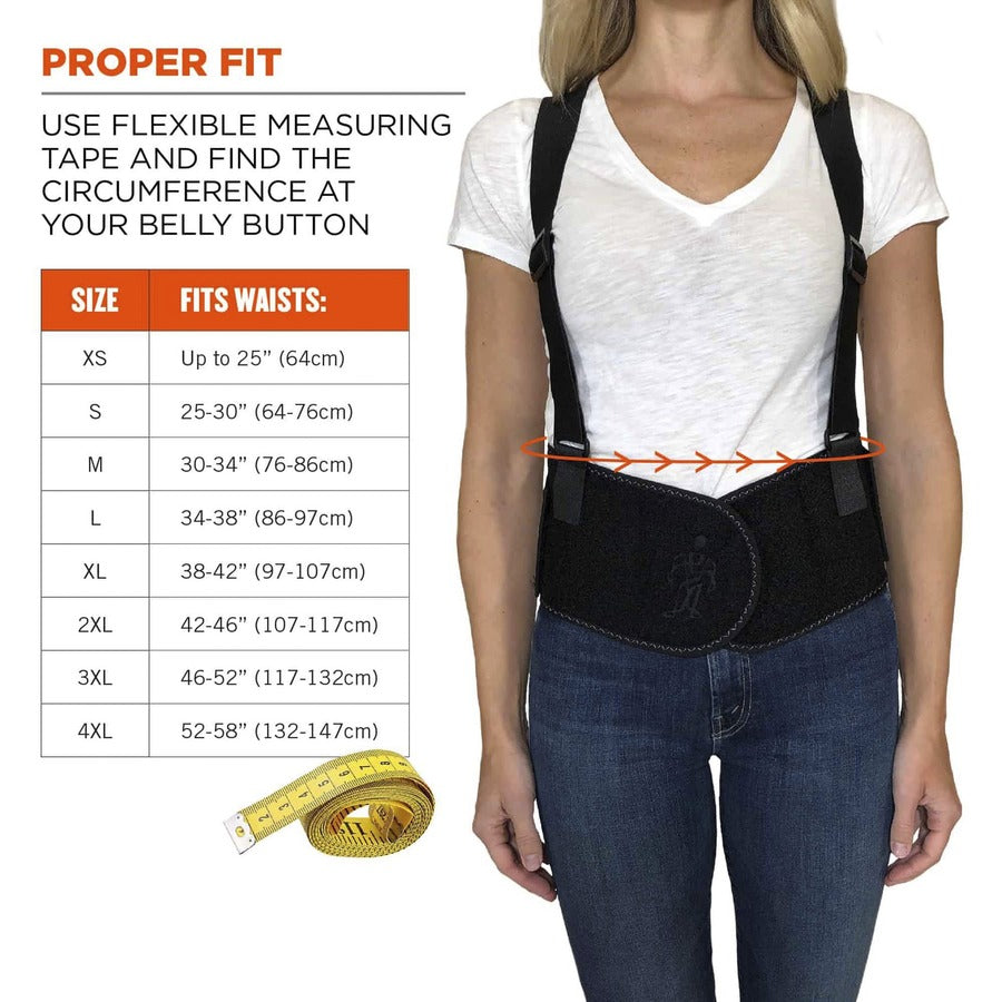 Ergodyne ProFlex 1600 Standard Back Support Brace - 38" to 42" Waist Size - Black - Elastic, Polypropylene, Rubber - 1 Each