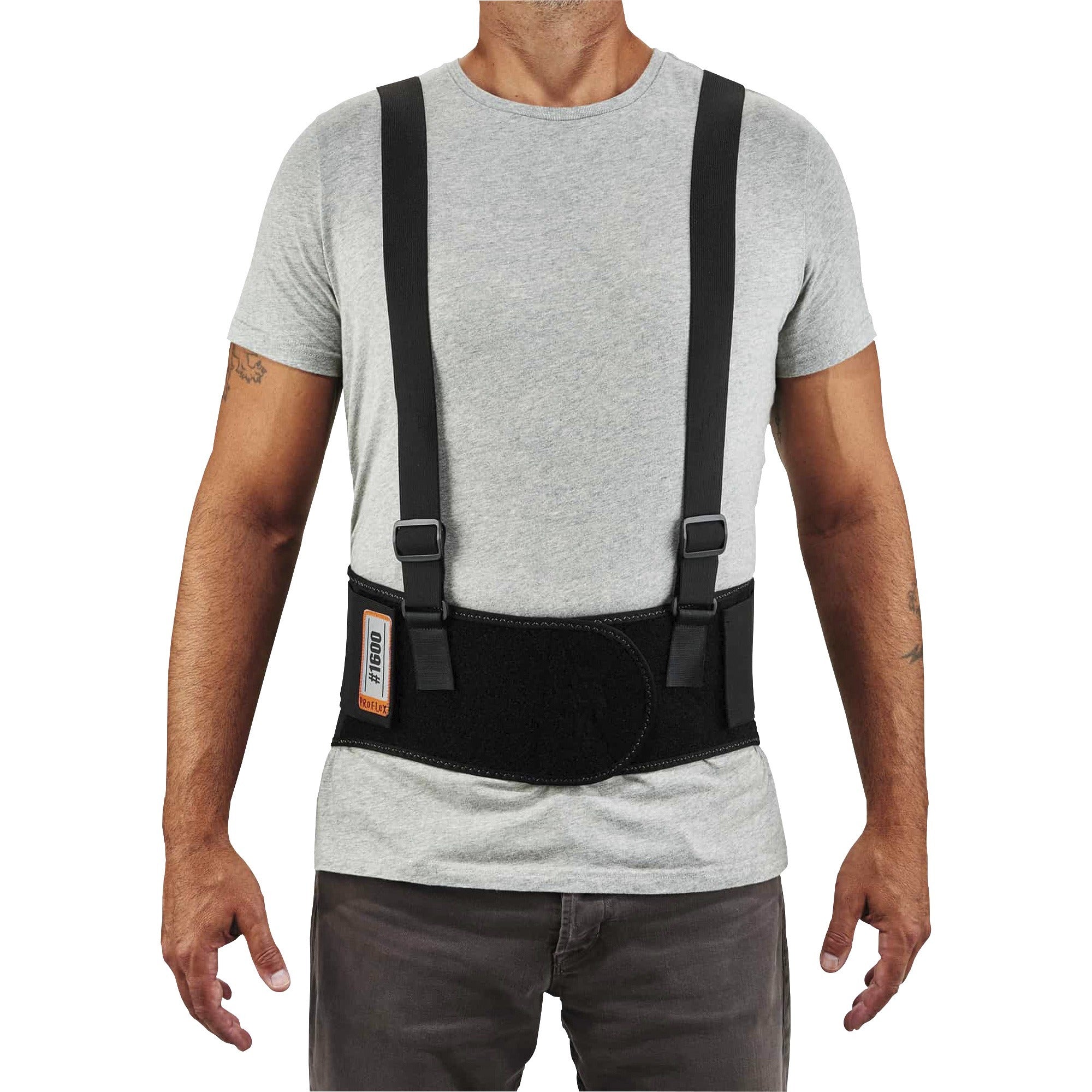 Ergodyne ProFlex 1600 Standard Back Support Brace - 42" to 46" Waist Size - Black - Elastic, Polypropylene, Rubber - 1 Each
