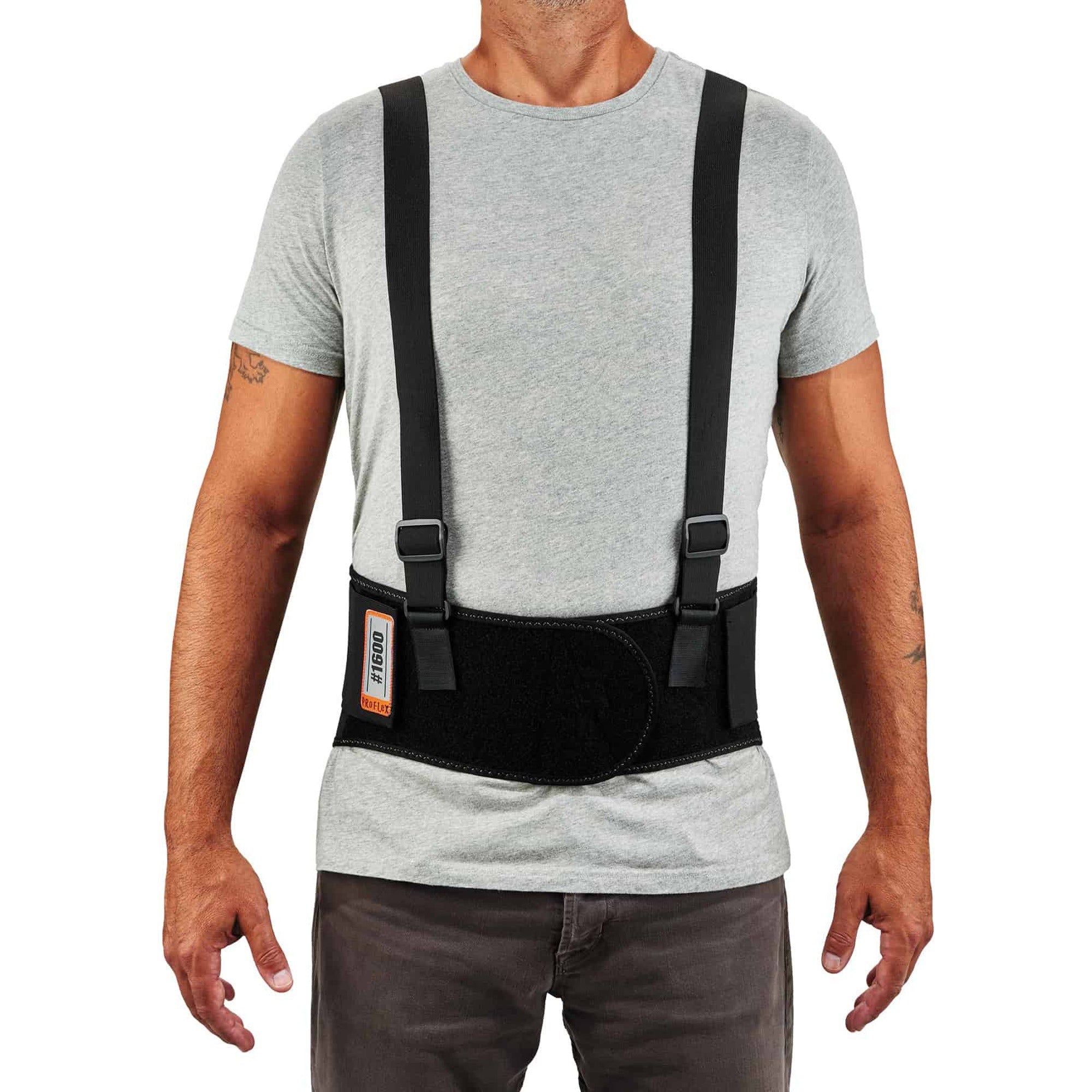 Ergodyne ProFlex 1600 Standard Back Support Brace - 46" to 52" Waist Size - Black - Elastic, Polypropylene, Rubber - 1 Each