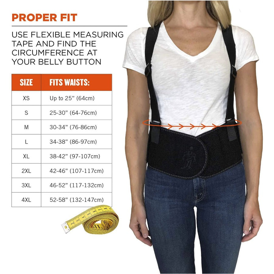 Ergodyne ProFlex 1600 Standard Back Support Brace - 52" to 58" Waist Size - Black - Elastic, Polypropylene, Rubber - 1 Each
