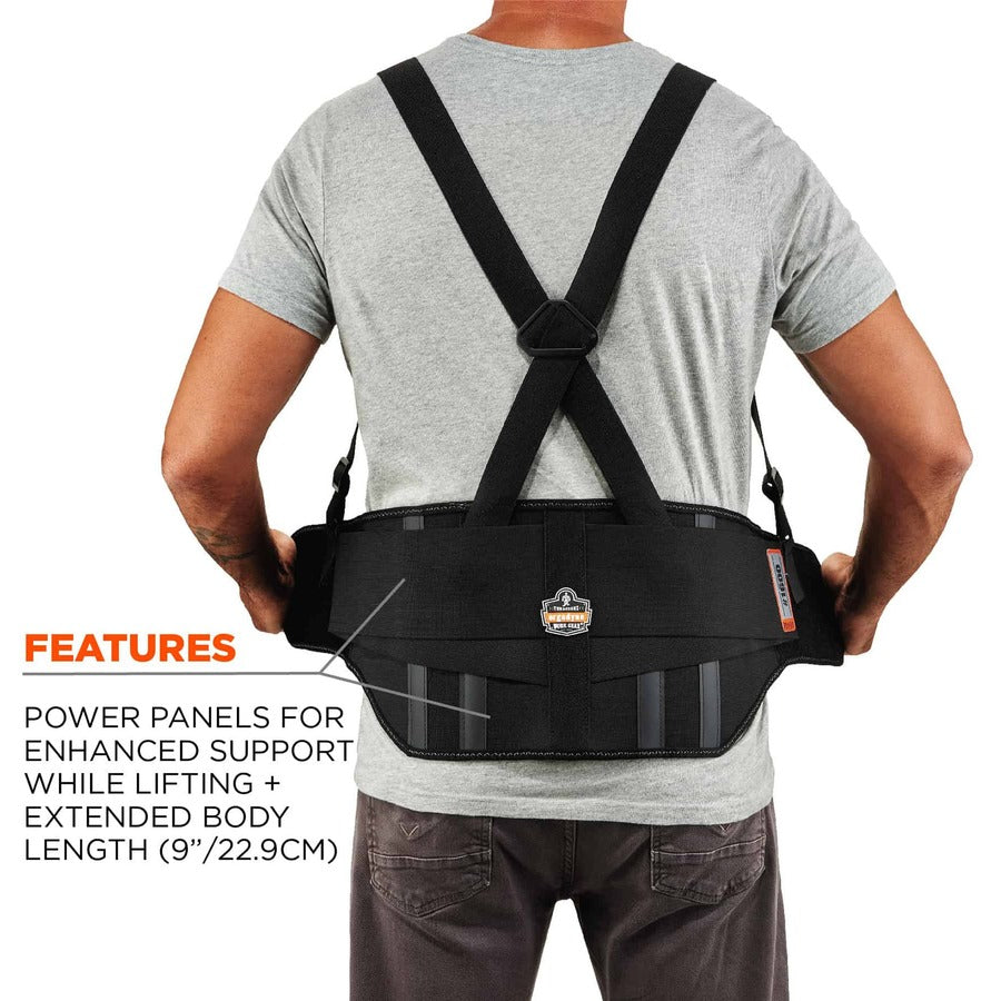 Ergodyne ProFlex 1600 Standard Back Support Brace - 25" Waist Size - Black - Polypropylene, Elastic, Rubber - 1 Each