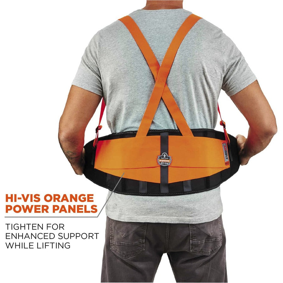 Ergodyne ProFlex 100HV Economy Hi-Vis Back Brace - 30" to 34" Waist Size - Orange - Spandex, Rubber, Polypropylene - 1 Each