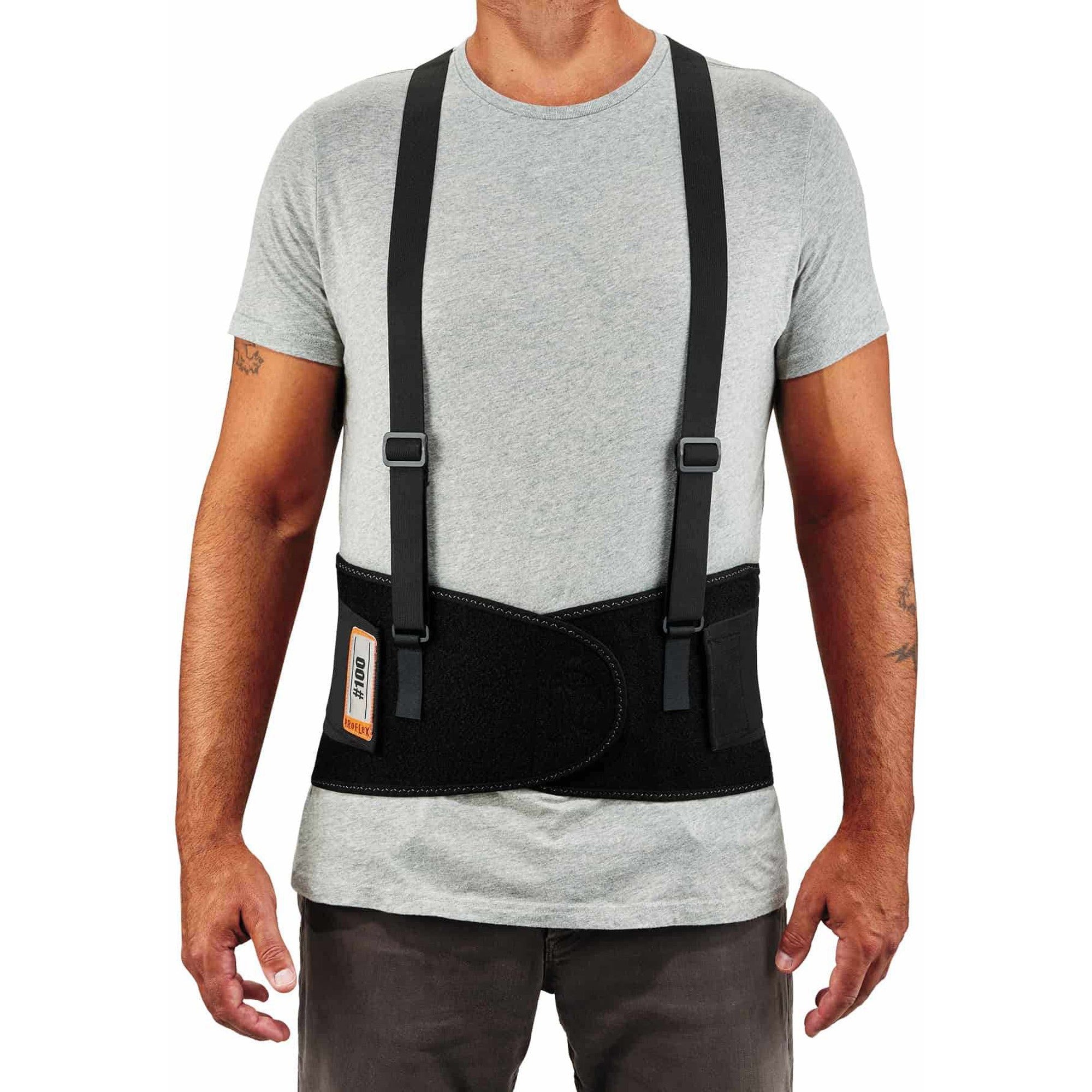 Ergodyne ProFlex 100 Economy Back Support Brace - 34" to 38" Waist Size - Black - 280D Spandex, Rubber, Polypropylene - 1 Each