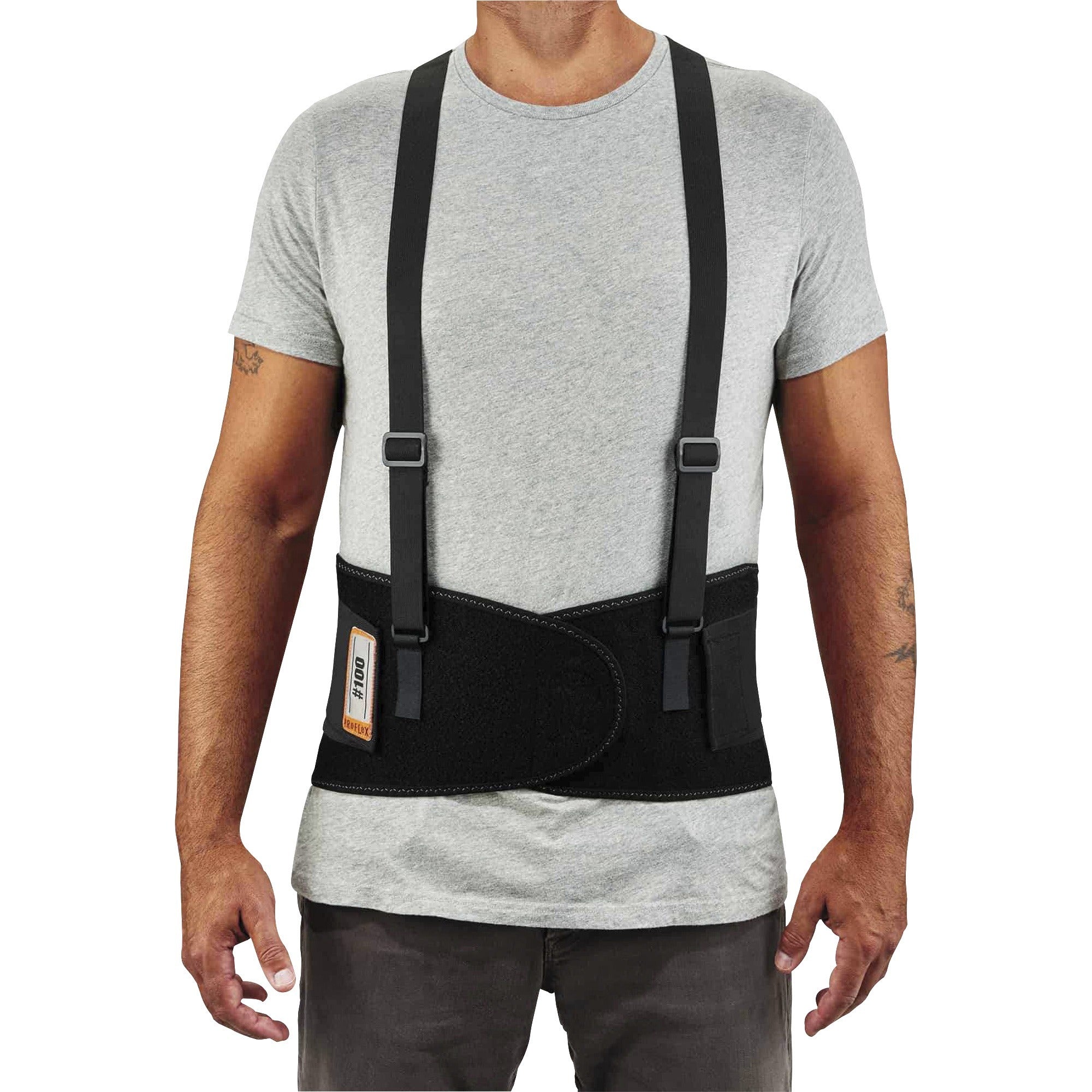 Ergodyne ProFlex 100 Economy Back Support Brace - 38" to 42" Waist Size - Black - 280D Spandex, Rubber, Polypropylene - 1 Each