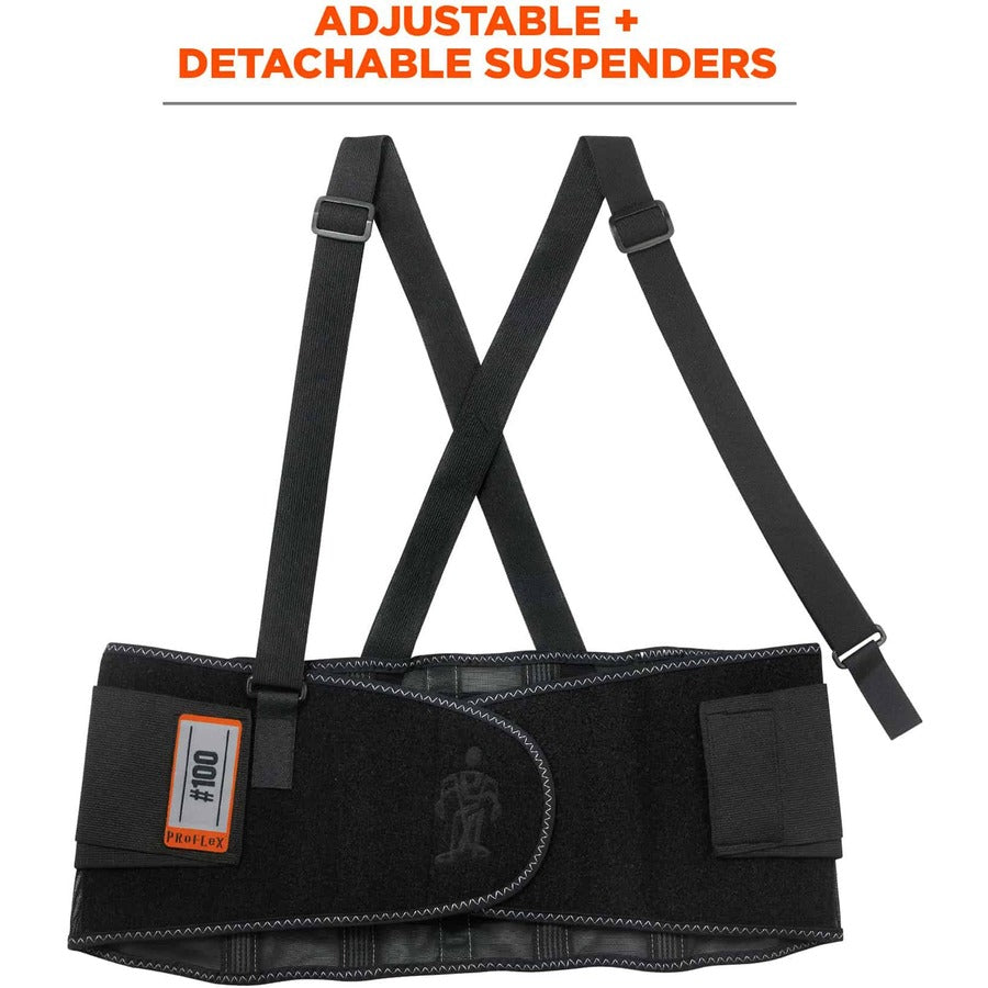 Ergodyne ProFlex 100 Economy Back Support Brace - 38" to 42" Waist Size - Black - 280D Spandex, Rubber, Polypropylene - 1 Each