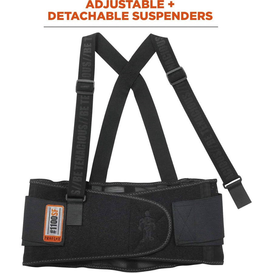 Ergodyne ProFlex 1100SF Spandex Back Support Brace - 46" to 52" Waist Size - Black - 280D Spandex, Elastic - 1 Each