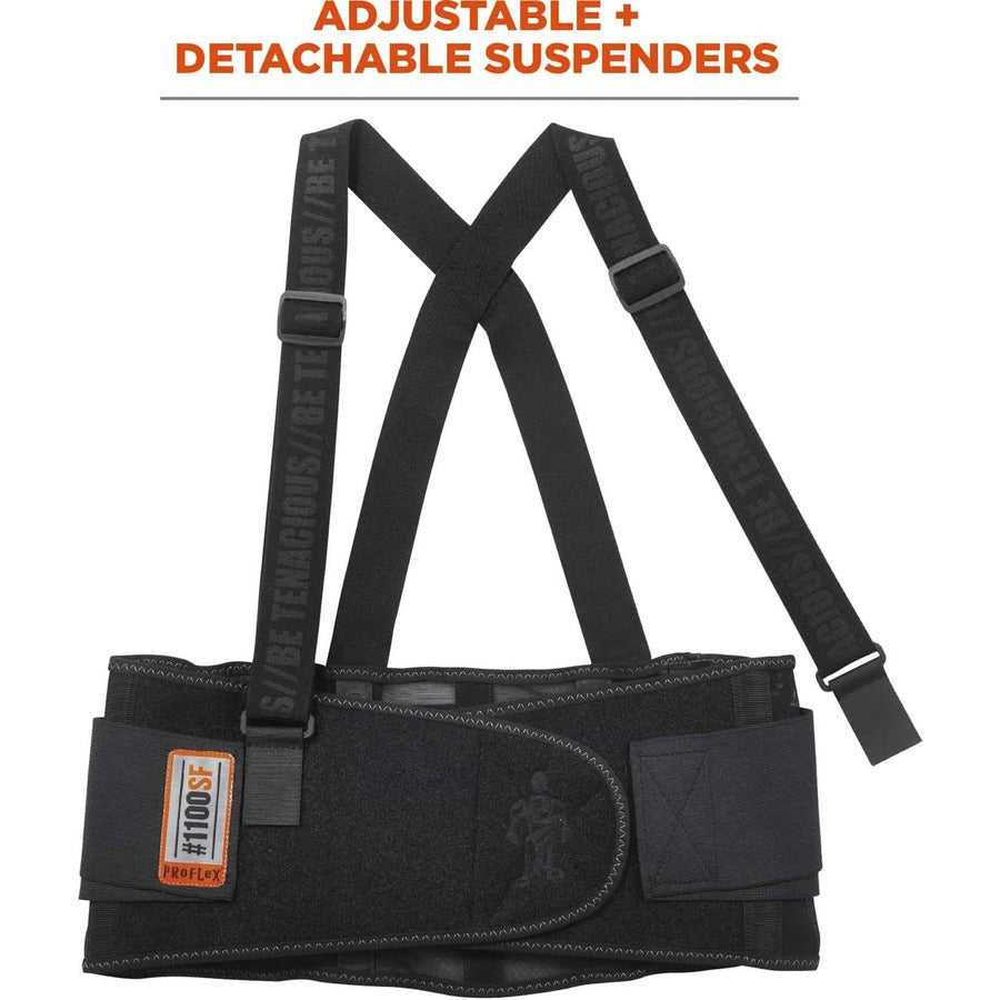 Ergodyne ProFlex 1100SF Spandex Back Support Brace - 25" Waist Size - Black - Elastic, Spandex - 1 Each