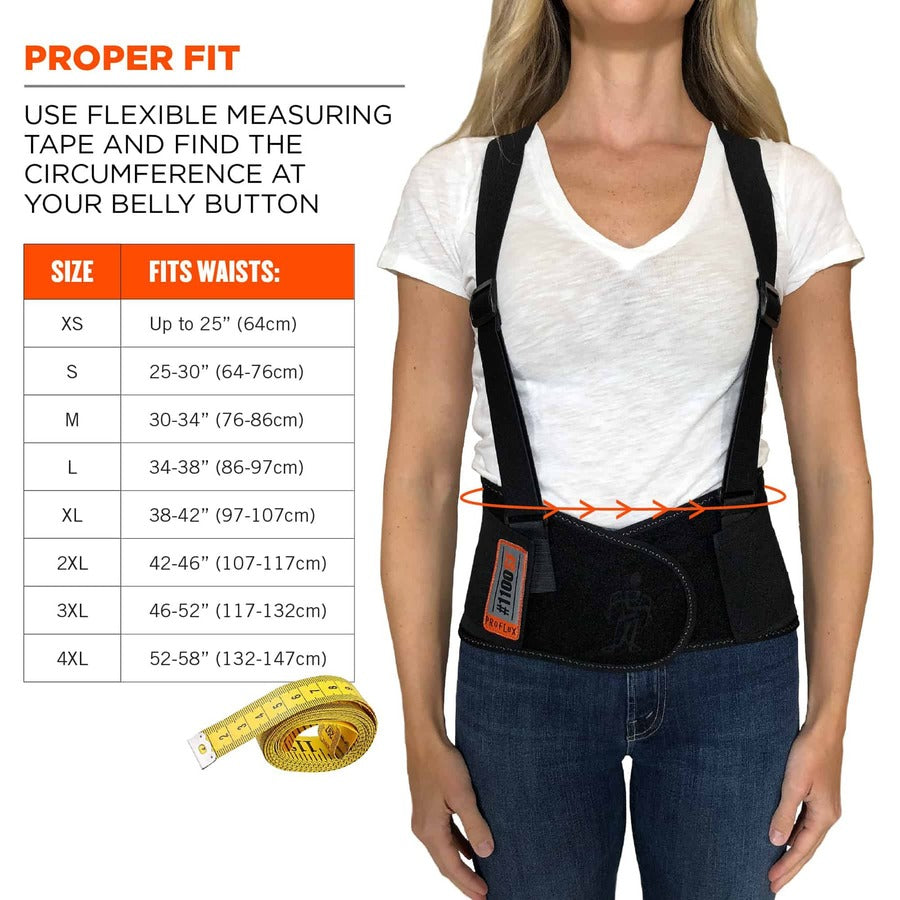 Ergodyne ProFlex 1100SF Spandex Back Support Brace - 25" Waist Size - Black - Elastic, Spandex - 1 Each