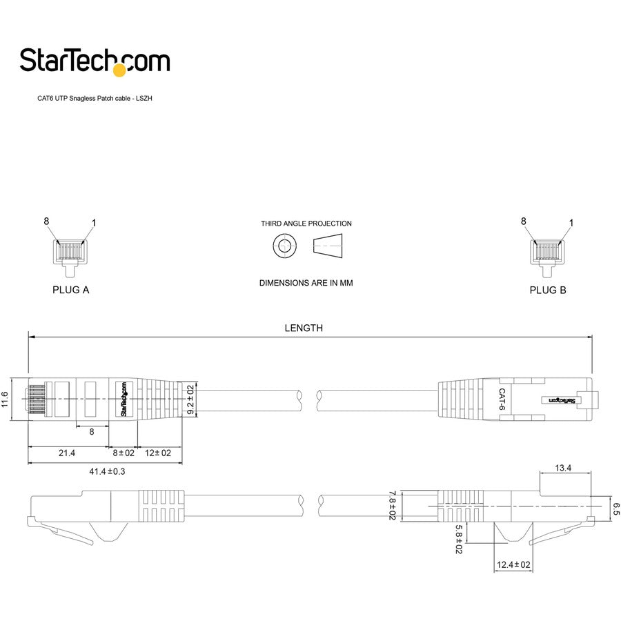 StarTech.com Cat6 Patch Network Cable, 25 ft, RJ-45 Male/Male, 10 Gbit/s, Gold Plated, LSZH, 24 AWG, Black, Snagless, 1 Each
