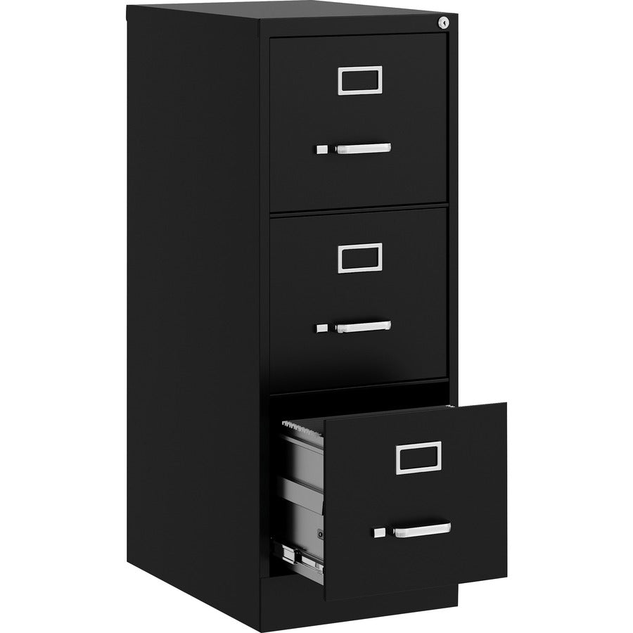 Lorell Fortress Series 22" Commercial-Grade Vertical File Cabinet - 15" Width x 22" Depth x 40.2" Height - 3 x Drawer(s) for File - Letter - Vertical - Ball-bearing Suspension, Removable Lock, Pull Handle, Wire Management - Black - Steel - Recycled