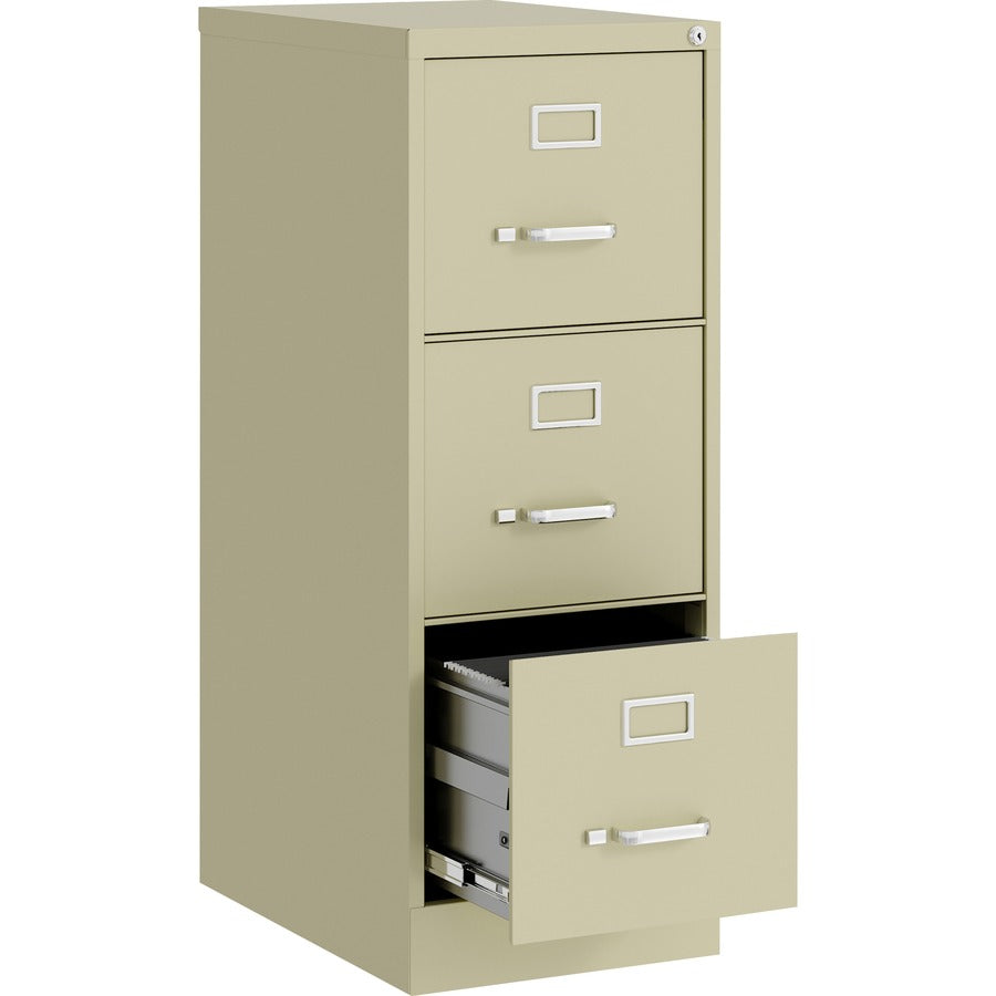 Lorell Fortress Series 22" Commercial-Grade Vertical File Cabinet - 15" Width x 22" Depth x 40.2" Height - 3 x Drawer(s) for File - Letter - Vertical - Ball-bearing Suspension, Removable Lock, Pull Handle, Wire Management - Putty - Steel - Recycled