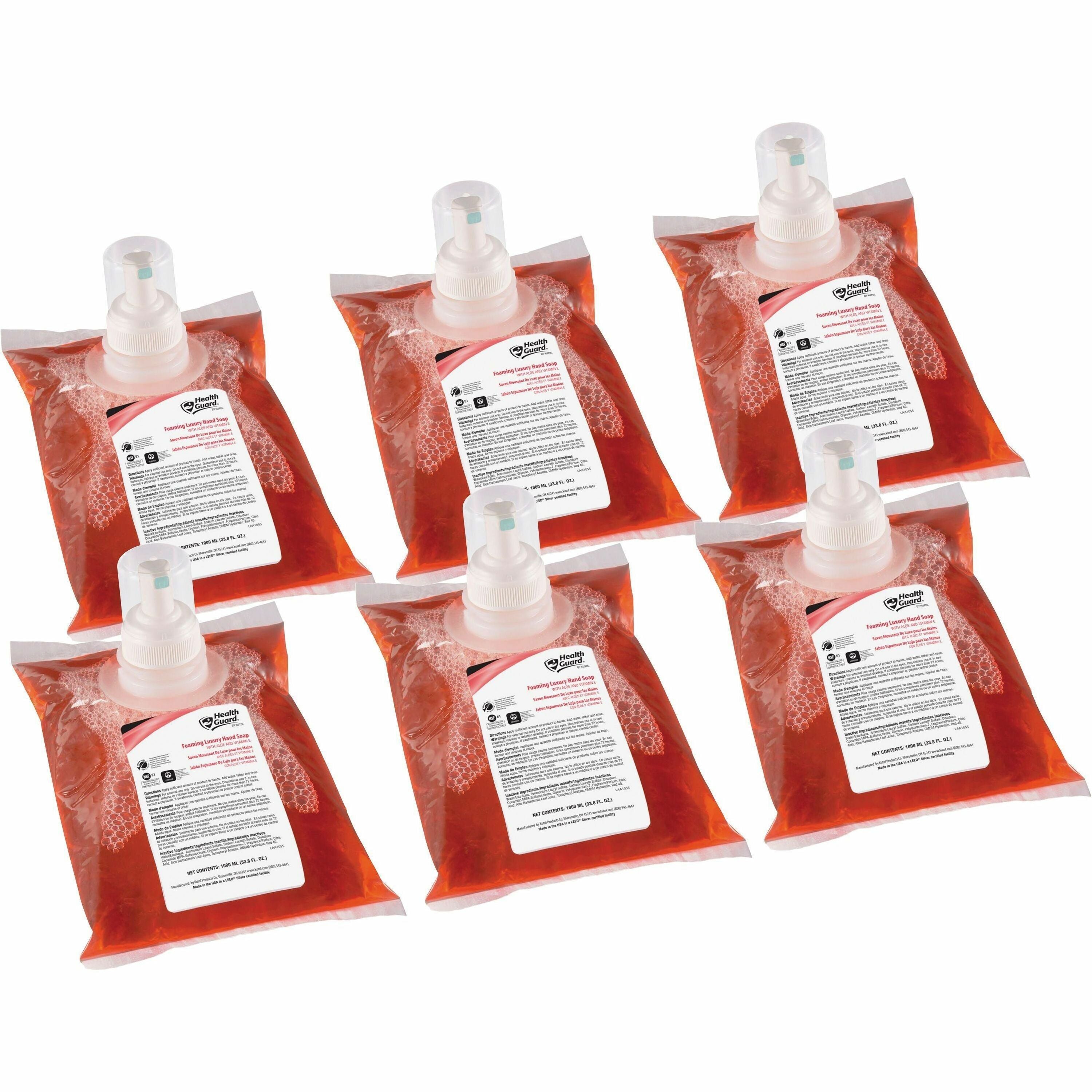 Health Guard Foaming Luxury Hand Soap - Tropical Scent - 1.06 quart - Soil Remover - Multipurpose - Moisturizing - Antibacterial - Rose - 6 / Carton