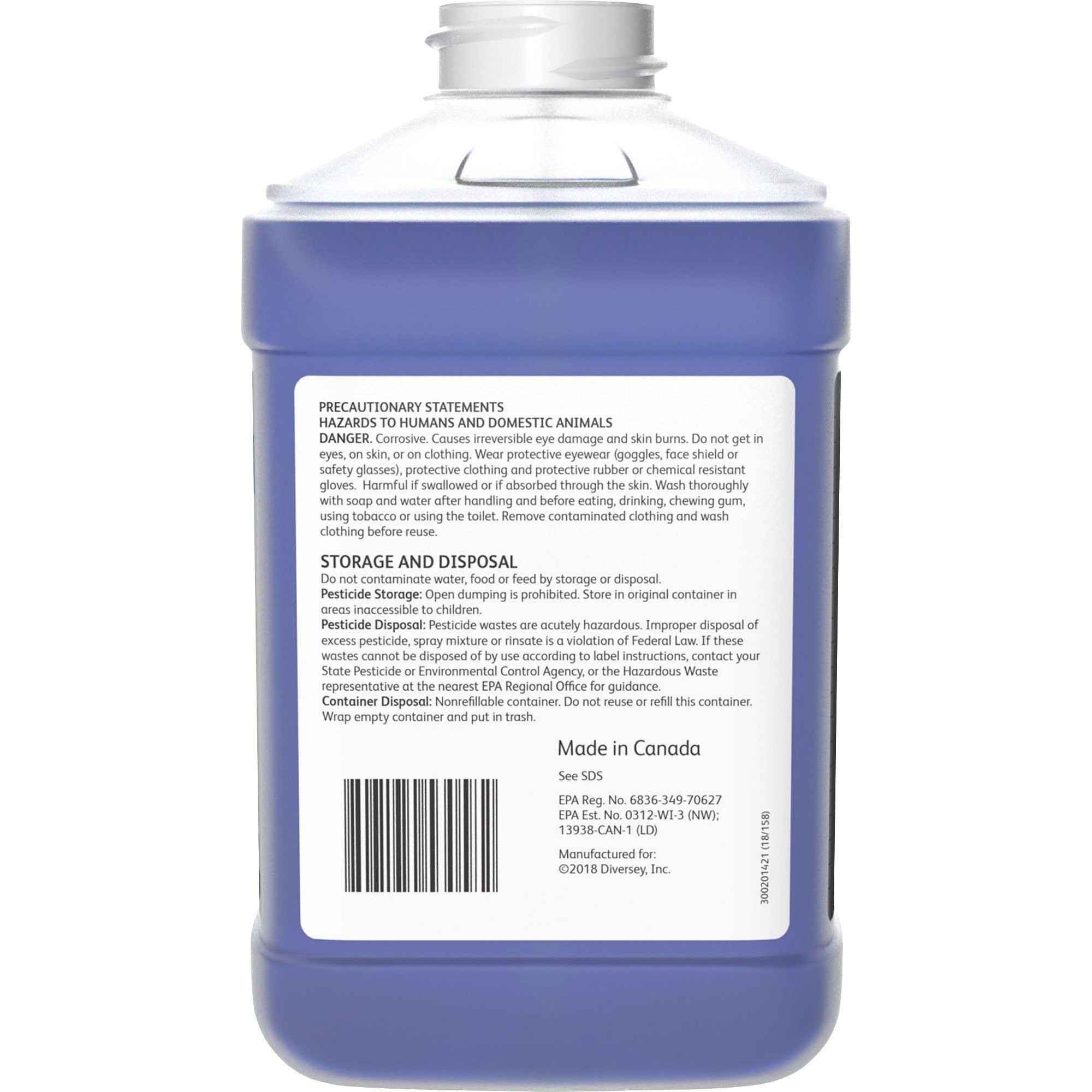 Diversey Virex Plus Disinfectant Cleaner - Concentrate - 84.5 fl oz (2.6 quart) - Surfactant Scent - Bactericide, Virucidal, Fungicide, Deodorize - Blue - 2 / Carton