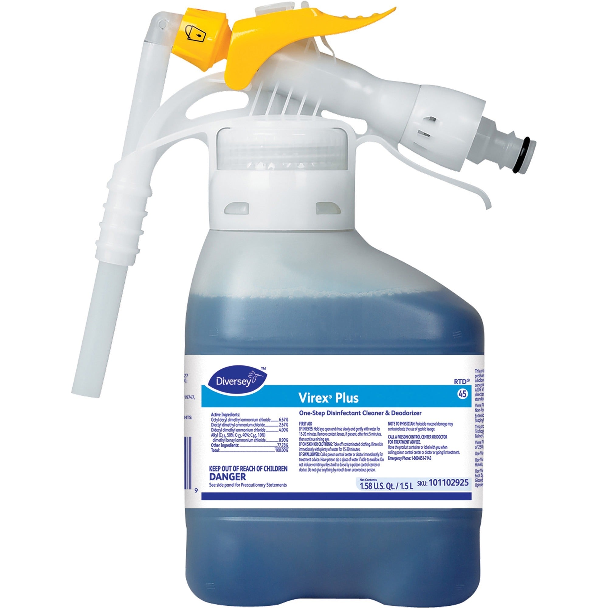 Diversey Virex Plus Disinfectant Cleaner - Ready-To-Use/Concentrate - 50.7 fl oz (1.6 quart) - Surfactant Scent - Bactericide, Virucidal, Fungicide - Blue - 2 / Carton