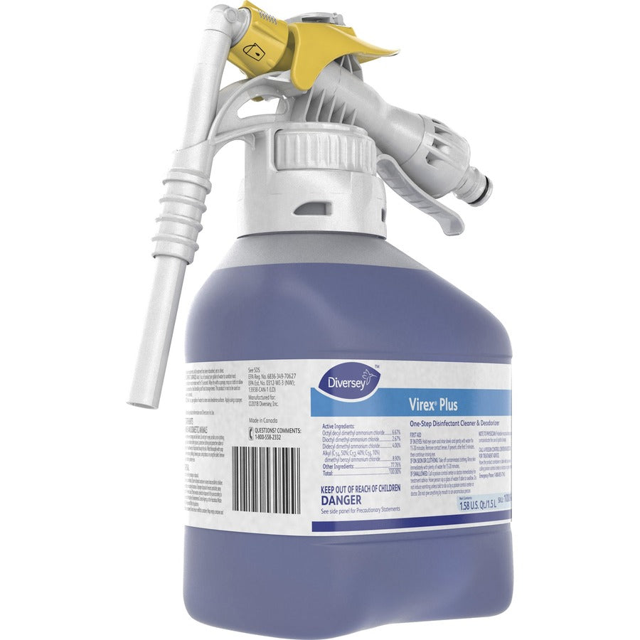 Diversey Virex Plus Disinfectant Cleaner - Ready-To-Use/Concentrate - 50.7 fl oz (1.6 quart) - Surfactant Scent - Bactericide, Virucidal, Fungicide - Blue - 2 / Carton
