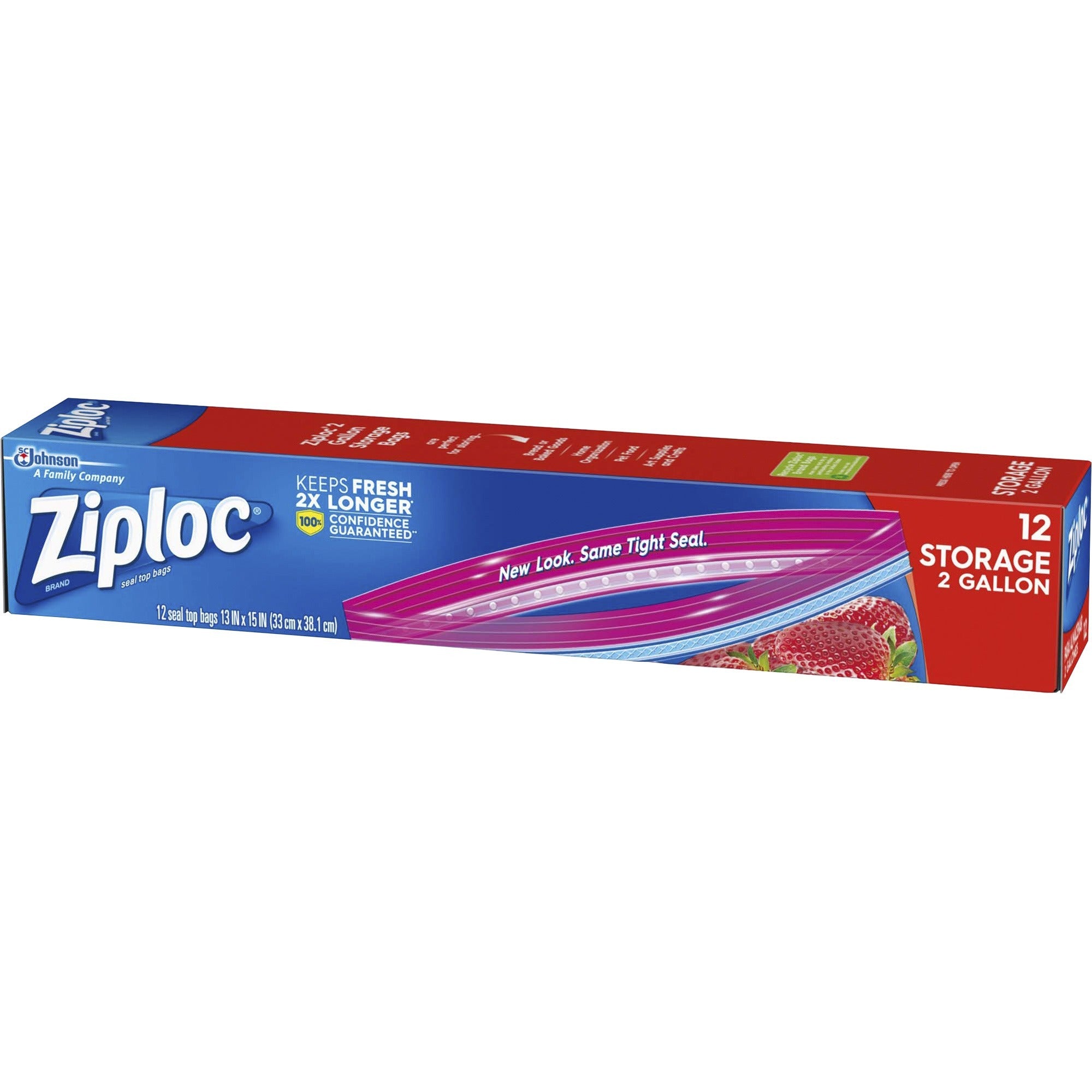 Ziploc 2-Gallon Storage Bags, Extra Large, 13" x 15.63", Zipper Closure, Plastic, 1 Box