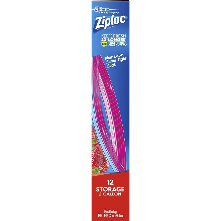 Ziploc 2-Gallon Storage Bags, Extra Large, 13" x 15.63", Zipper Closure, Plastic, 1 Box
