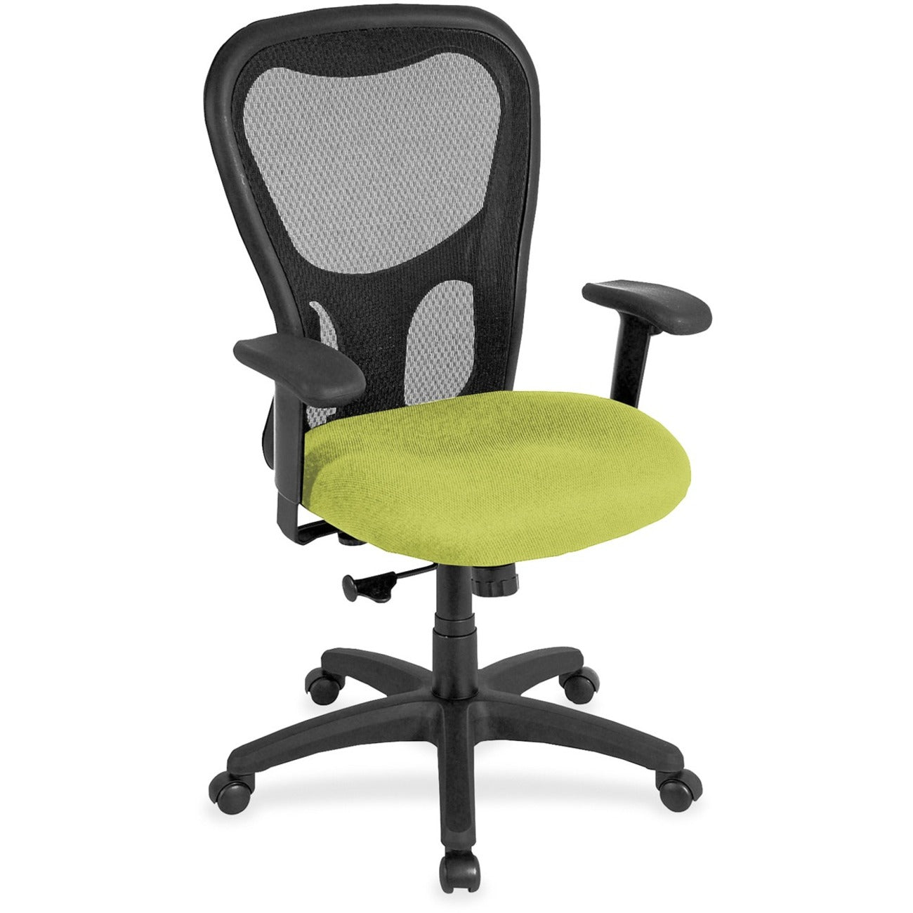 Eurotech Apollo Synchro High Back Chair, Apple Green Fabric Seat, Black Mesh Back, Black Frame, Adjustable Arms, 5-Star Base, 1 Each