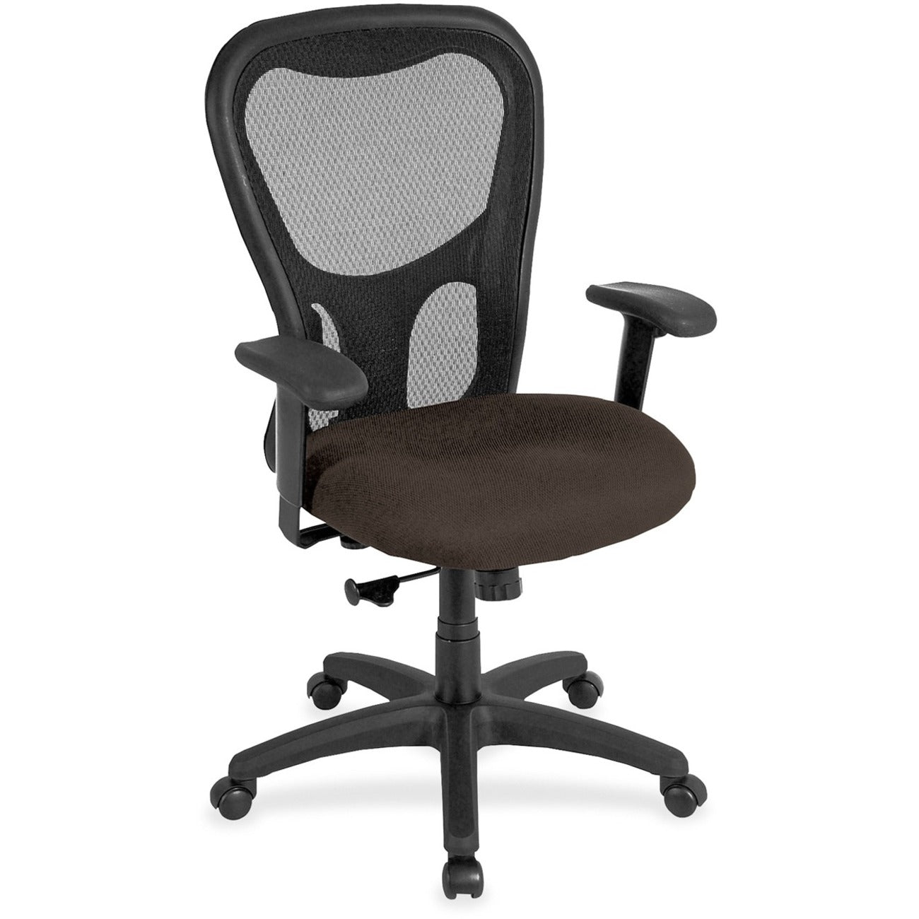 Eurotech Apollo Synchro High Back Chair, Java Fabric Seat, Black Mesh Back, Black Frame, Adjustable Arms, 5-Star Base, 1 Each