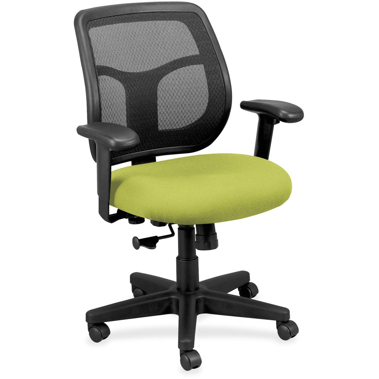 Eurotech Apollo Synchro Mid-Back Chair, Apple Green Fabric Seat, Black Mesh Back, Black Frame, 5-Star Base, Adjustable Armrests, 1 Each