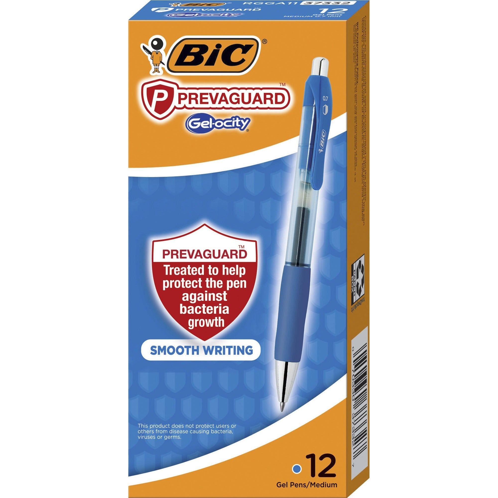 BIC PrevaGuard Gel-ocity Gel Pens, 0.7 mm, Blue Ink, Gel-based, 1 Dozen