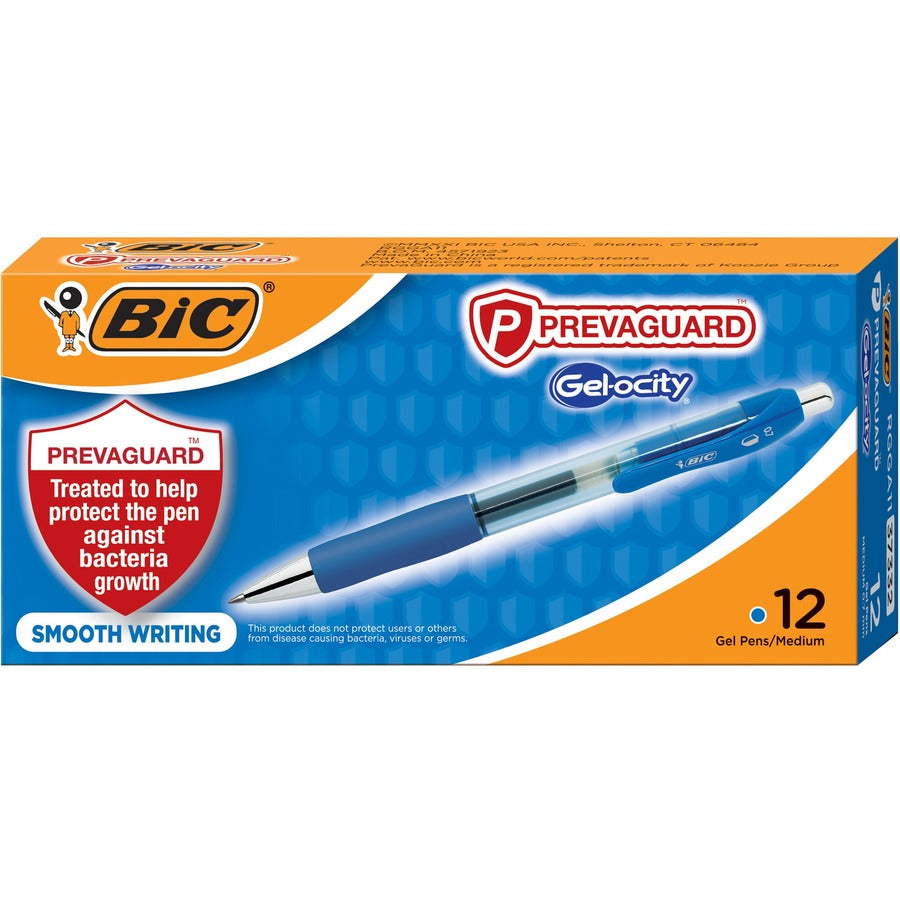 BIC PrevaGuard Gel-ocity Gel Pens, 0.7 mm, Blue Ink, Gel-based, 1 Dozen
