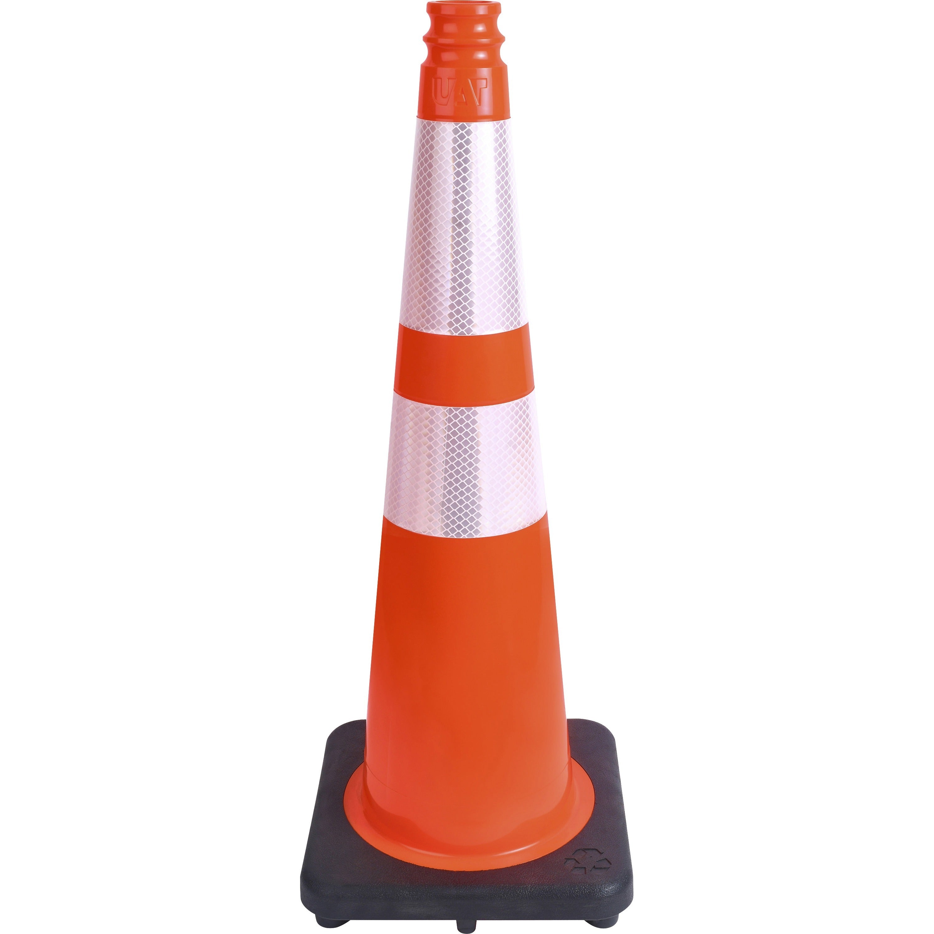 Tatco Slimline Traffic Cone, 28" Height, 10.8" Width, Reflective, Flexible, Long Lasting PVC, Orange/Silver, 1 Each