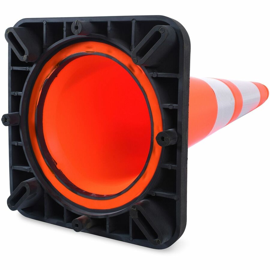 Tatco Slimline Traffic Cone, 28" Height, 10.8" Width, Reflective, Flexible, Long Lasting PVC, Orange/Silver, 1 Each