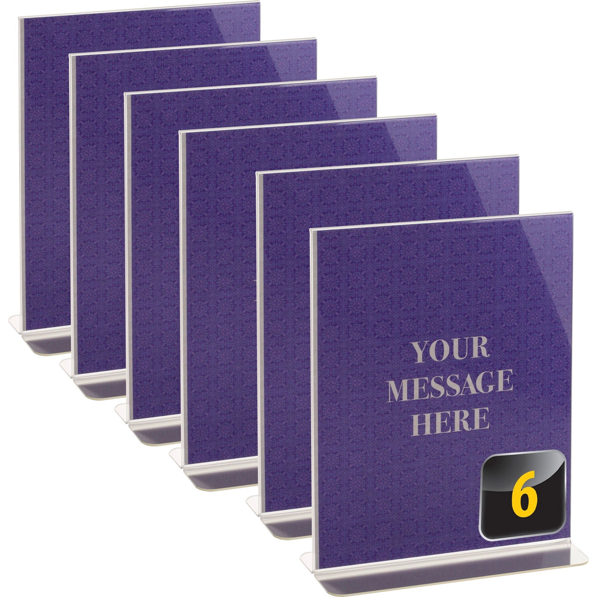 Officemate Vertical Sign Holder, 8.5" x 11", Double Sided, Self-Standing, Clear Plastic, 6/Pack