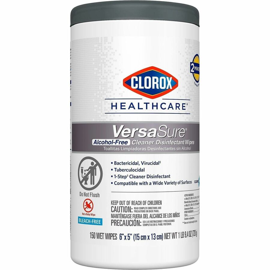 Clorox Healthcare VersaSure Disinfectant Wipes, 5" x 6", Alcohol-Free, Pre-moistened, White, 150 Wipes per Tub, 1 Tub