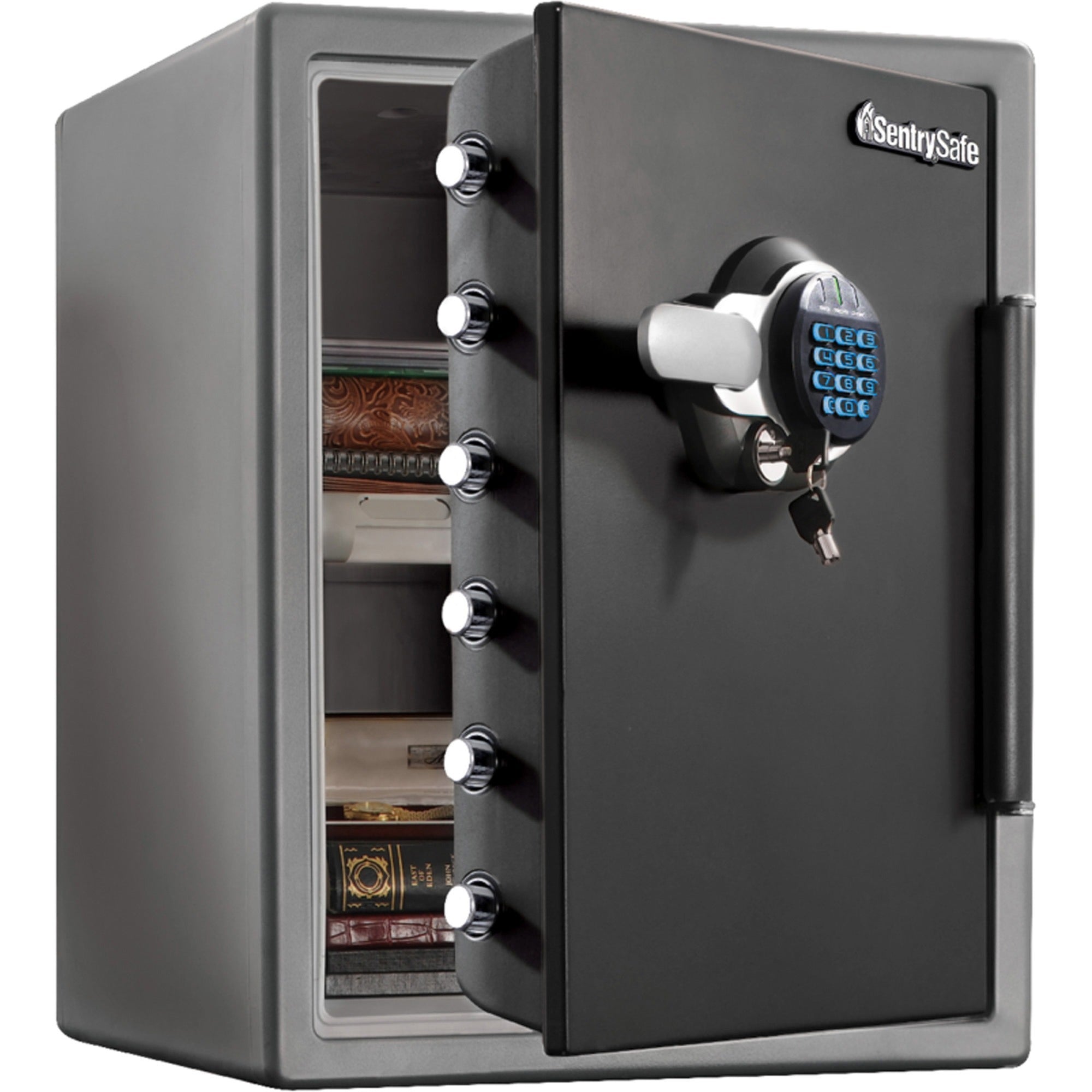 Sentry Safe Digital Fire/Water Safe, 2 ft³, Digital Programmable Dual Key Lock, 4 Live-locking Bolts, Fire Proof, Water Resistant, Pry Resistant, Gray Steel, 1 Each