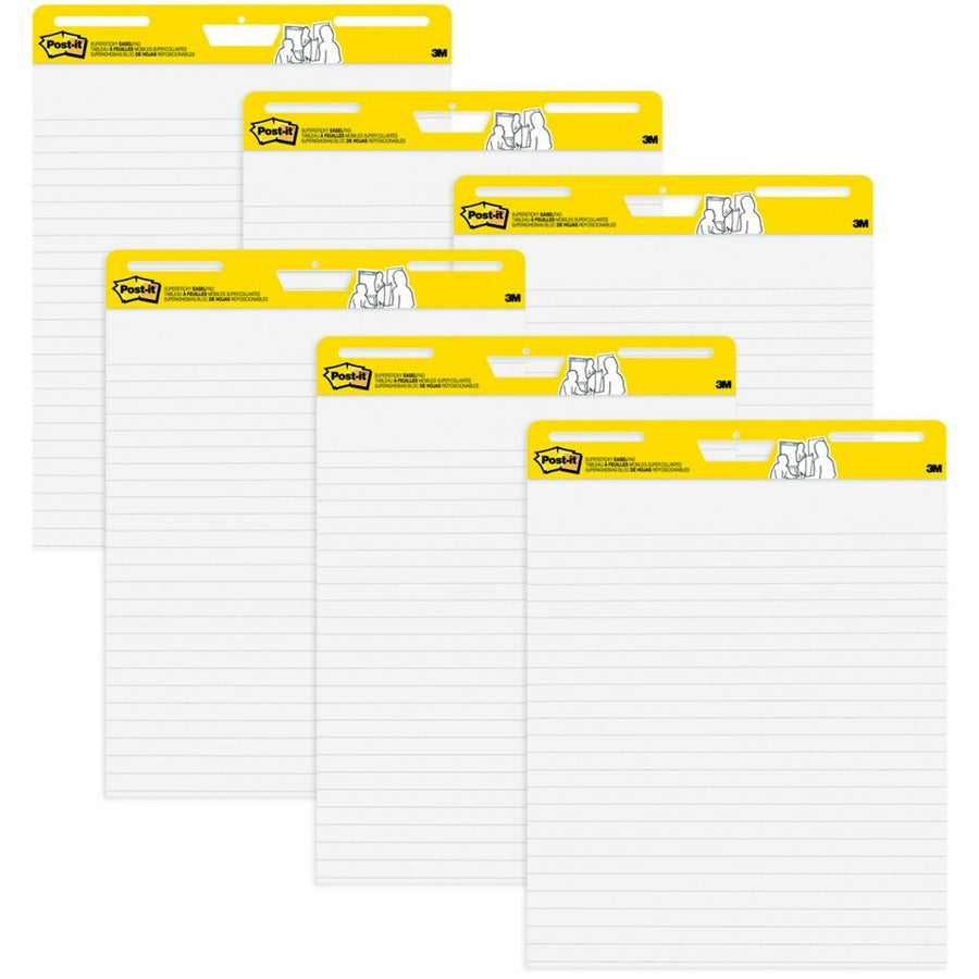 30 Sheets - Ruled Front Ruling x 25" Width x 30" Length - Self-stick, Resist Bleed-through, Handle, Sturdy Backcard, Universal Slot, Repositionable, Adhesive Backing - 6 / Carton