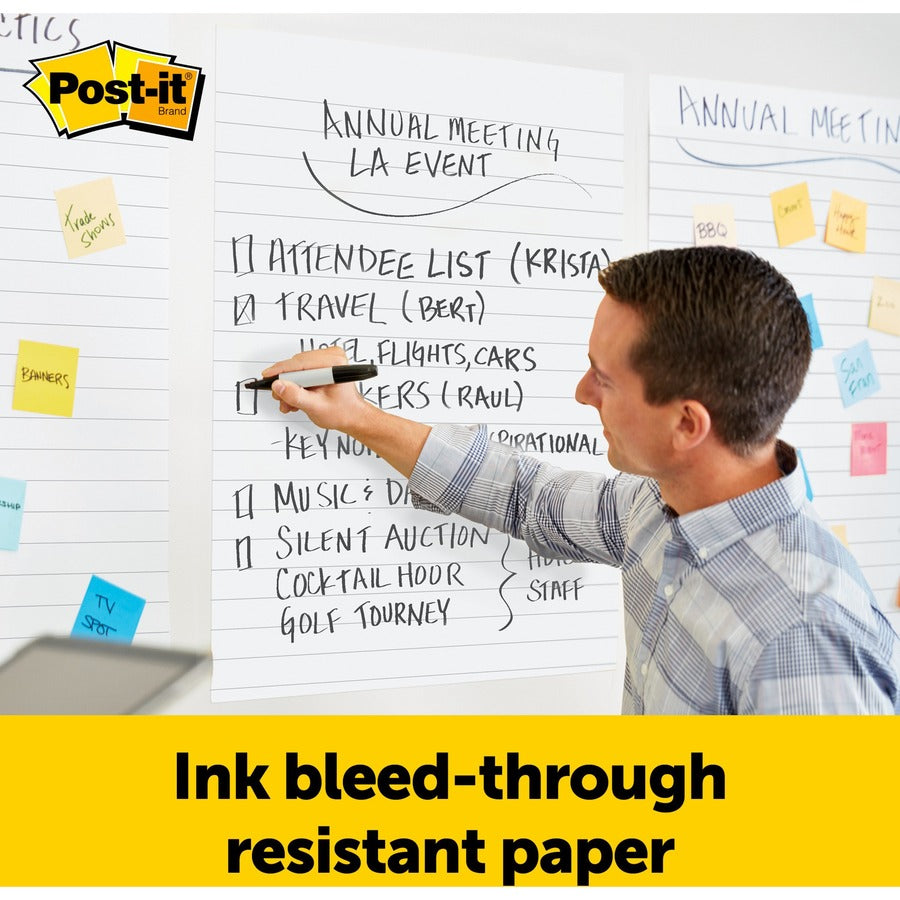 30 Sheets - Ruled Front Ruling x 25" Width x 30" Length - Self-stick, Resist Bleed-through, Handle, Sturdy Backcard, Universal Slot, Repositionable, Adhesive Backing - 6 / Carton