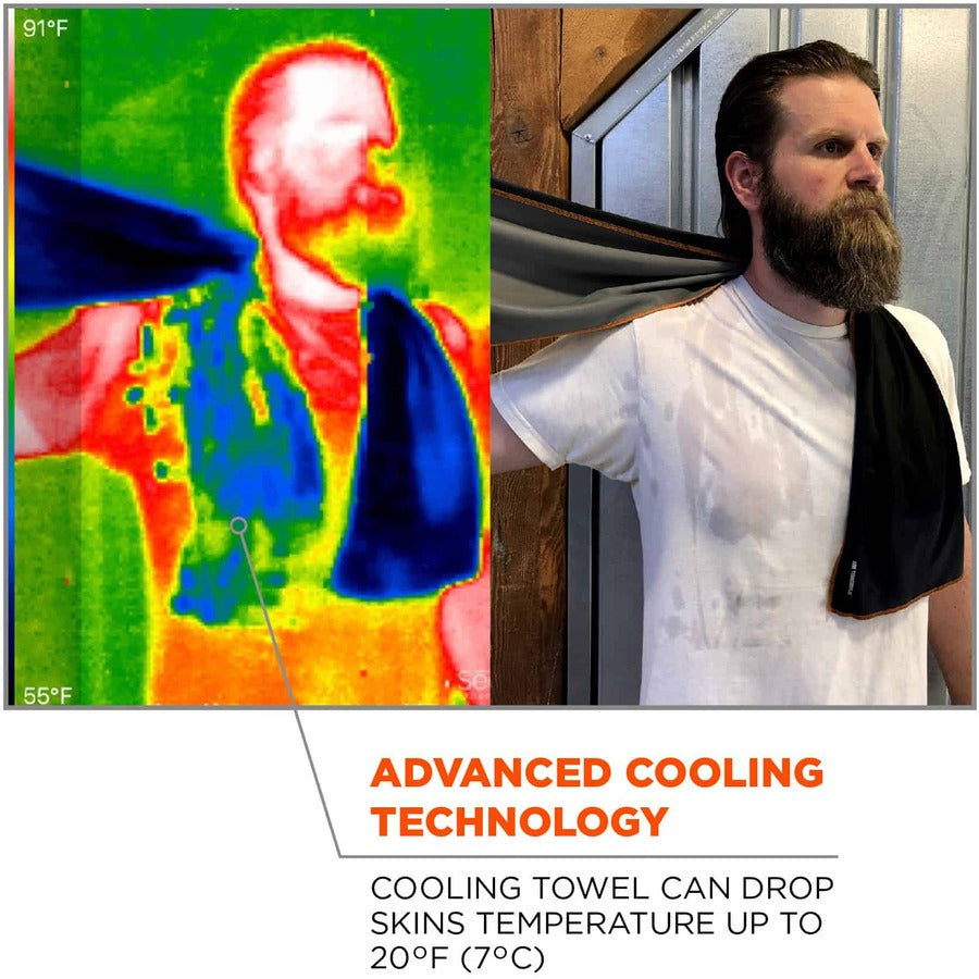 Ergodyne 6602MF Evaporative Microfiber Cooling Towel - 7.3" Height x 2.5" Width - Black - MicroFiber - 1 Each