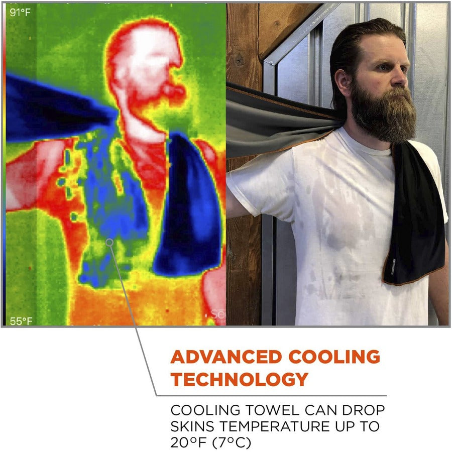 Ergodyne 6602MF Evaporative Microfiber Cooling Towel - 7.3" Height x 2.5" Width - Lime - MicroFiber - 1 Each