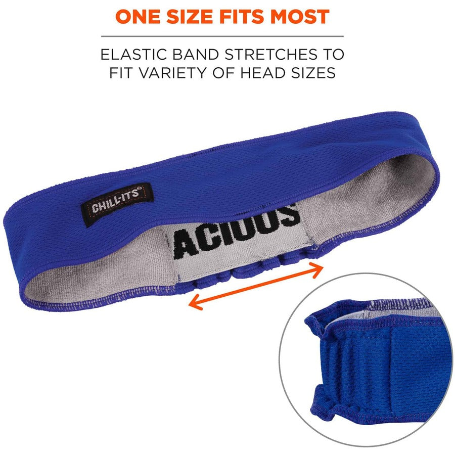 Ergodyne 6605 High-Performance Headband - 2" Height x 0.3" Width x 20" Length - Blue - Cloth, Elastic - 6 / Carton