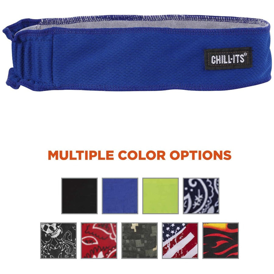 Ergodyne 6605 High-Performance Headband - 2" Height x 0.3" Width x 20" Length - Blue - Cloth, Elastic - 6 / Carton