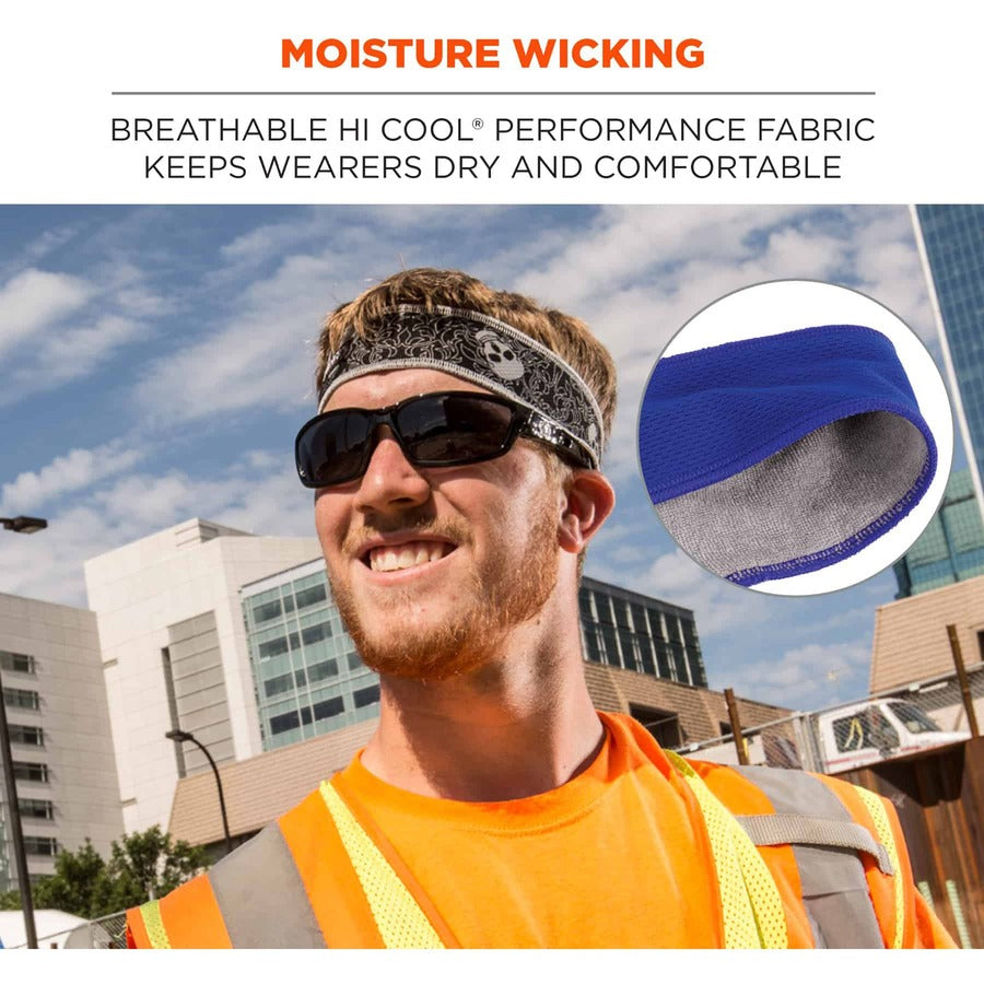 Ergodyne 6605 High-Performance Headband - 2" Height x 0.3" Width x 20" Length - Blue - Cloth, Elastic - 6 / Carton