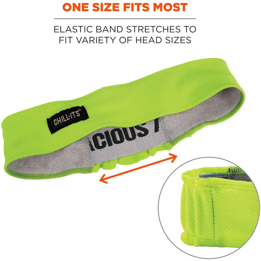 Ergodyne 6605 High-Performance Headband - 2" Height x 0.3" Width x 20" Length - Lime - Cloth, Elastic - 6 / Carton
